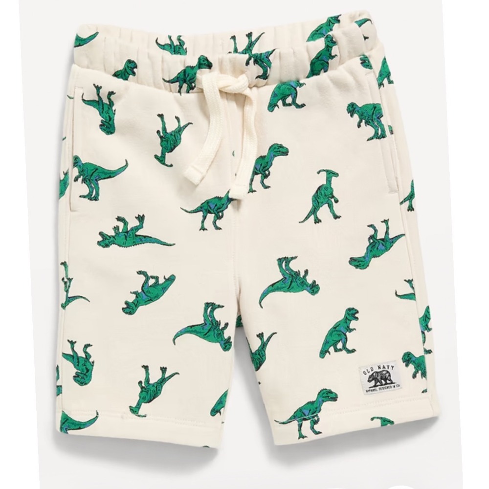 Old Navy Boys Dinosaur Print Fleece Shorts Oatmeal Cream Green 4T NWT